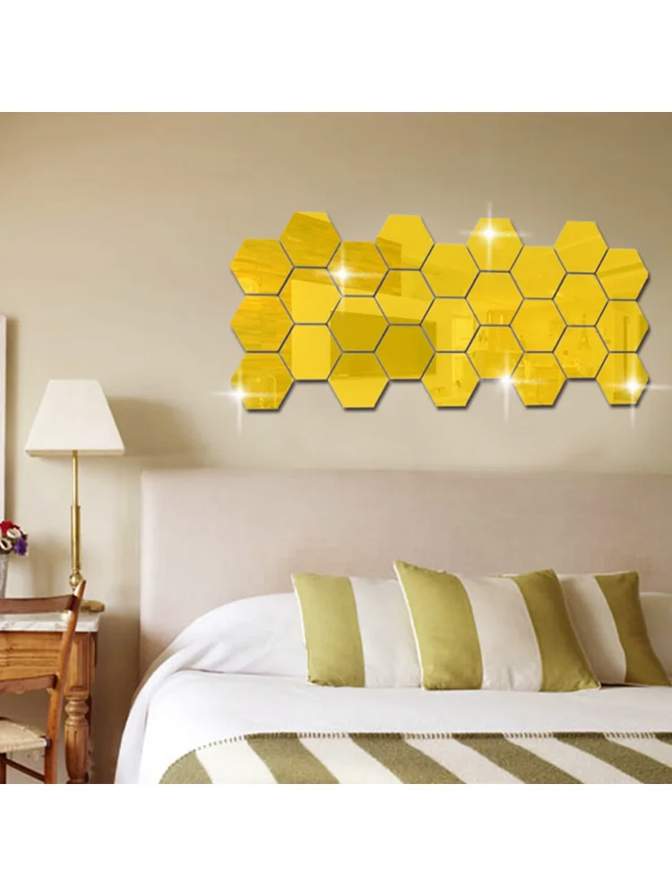 1pcs Mirror Sticker Hexagon 3D Waterproof and Removable Wall Sticker Decal Clean bright tidy Suitable for Living room bedroom