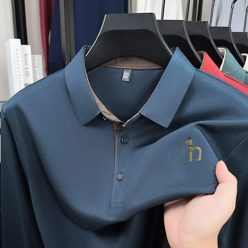 Hochwertiges Herren-Polohemd mit Originaldruck, Herbst-Trend, einfarbig, Revers, Langarm-T-Shirt, Business-Casual-Herrenbekleidung – Detail 7