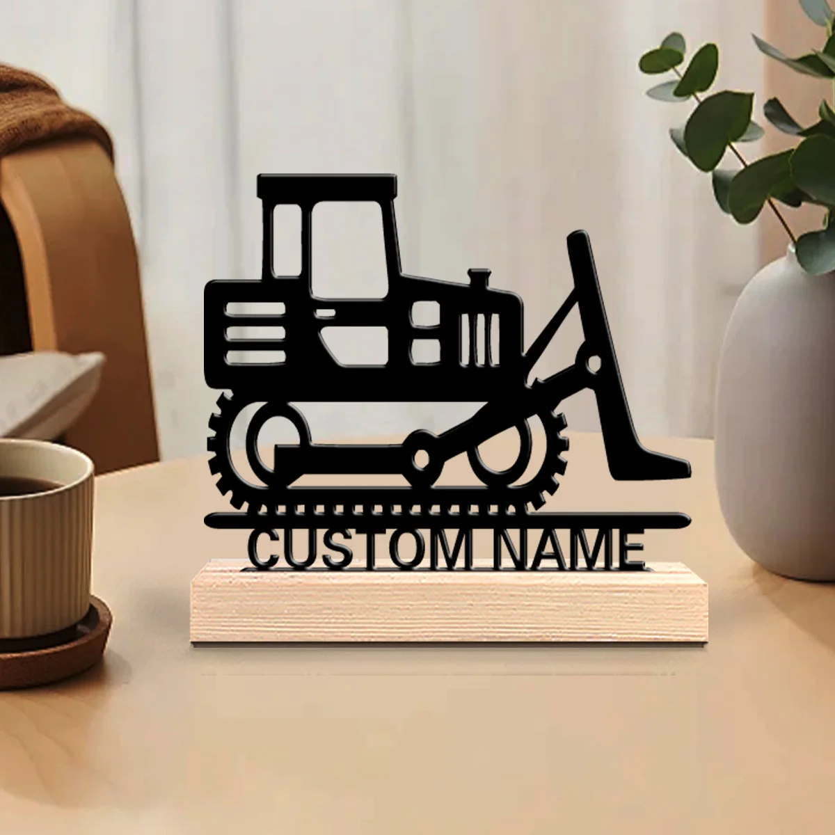 1pc Customized Metal Handicraft Ornaments Custom Content Equipped with Wooden Base Festival Ornaments and Decorations