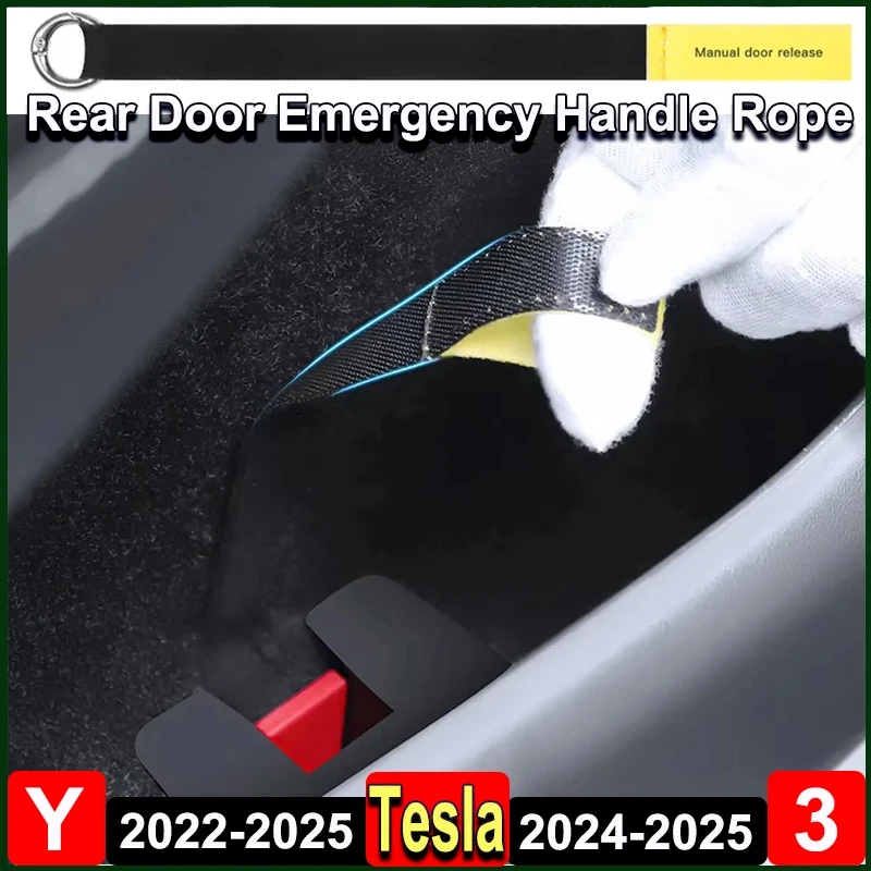 for Tesla Model Y Juniper 2025 2023 Rear Door Emergency Safety Pull Rope Model 3 Highland 2024 Door Switch Handle Puller Button