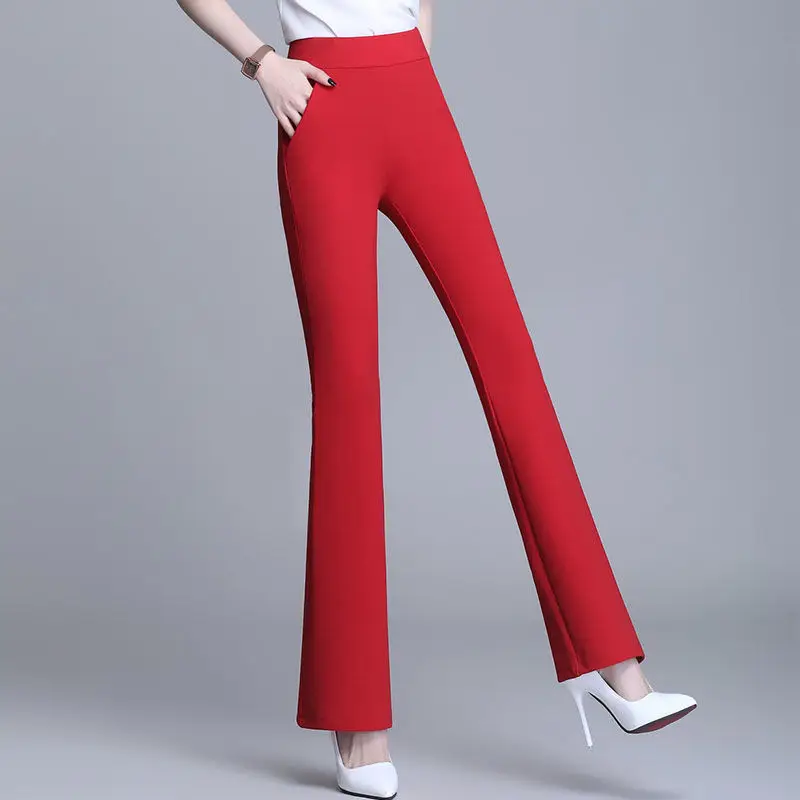 Pantalon évasé à haute élasticité, poches décoratives, taille élastique, longueur cheville, plusieurs couleurs, décontracté, sauvage, nouvelle collection printemps été 2022