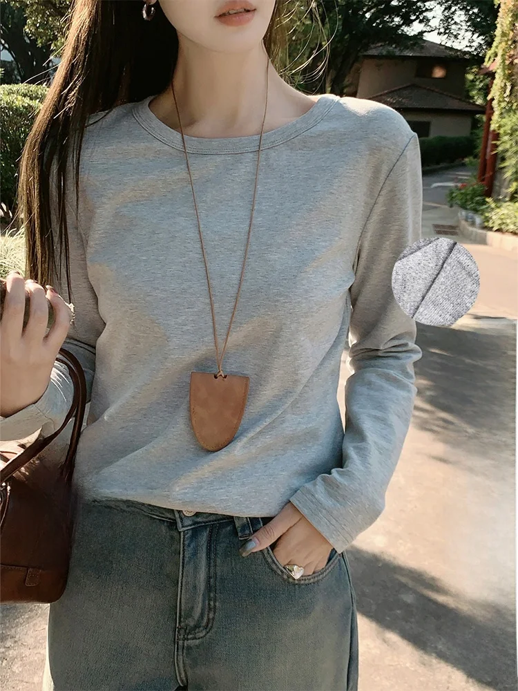 

Meiyang Pure Long Sve T-irt Elastic Fce Cotton Warm Slim Fit Casual Top Women's Spring Thiened Cotton Sweatirt