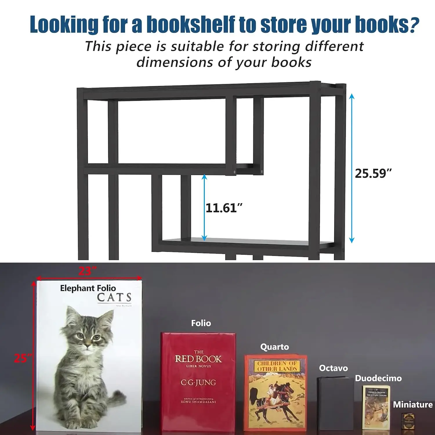 Industrial 6-Shelf Bookshelf, Tall Etagere Bookcase with Metal Frame, 69 Inch Storage Display Staggered Shelves, Black, Customiz