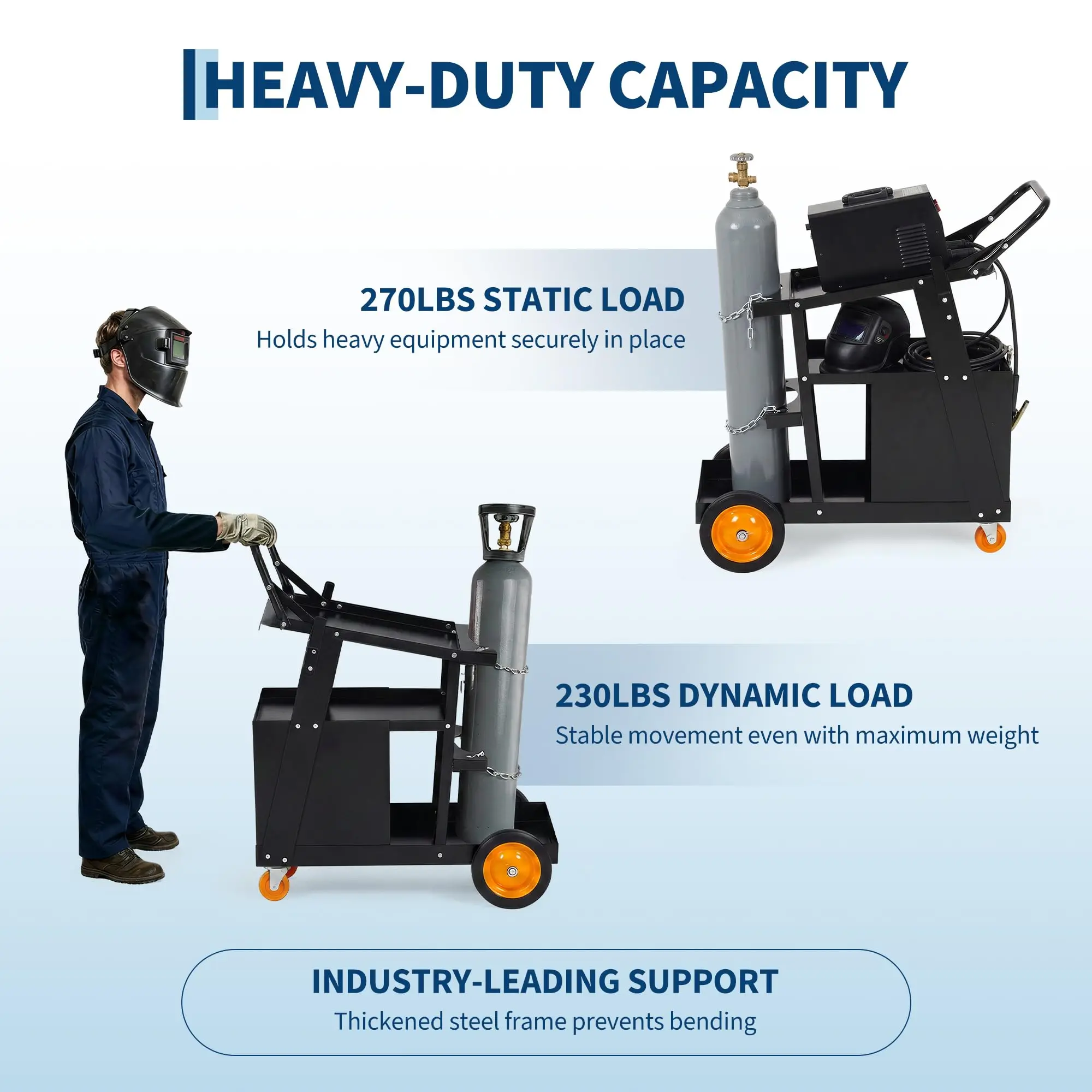 Heavy Duty Welding Cart 360 Rolling 4 Drawers Cylinder Holder MIG TIG Plasma Cutter Double Layer Steel Mobile Workstation Black