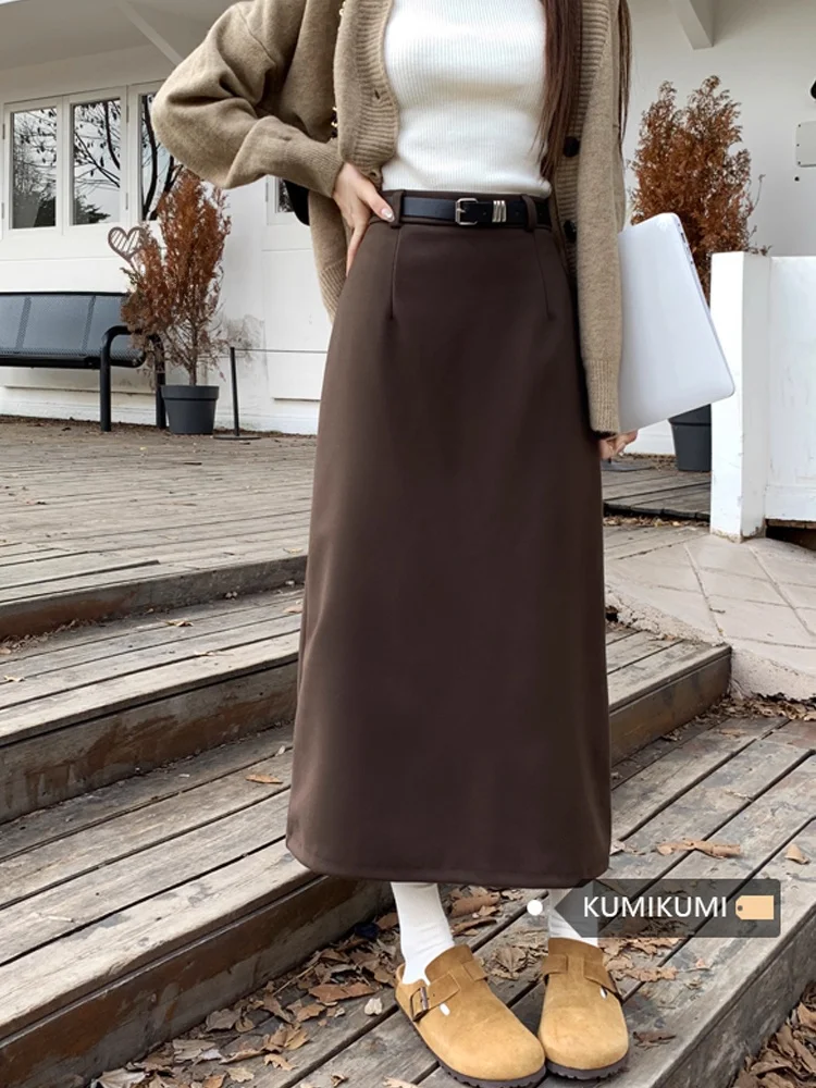 

Корейская стильная женская юбка А-силуэта с высокой талией, прямого кроя, весенняя, средней длины, облегающая, элегантная, стройнящая