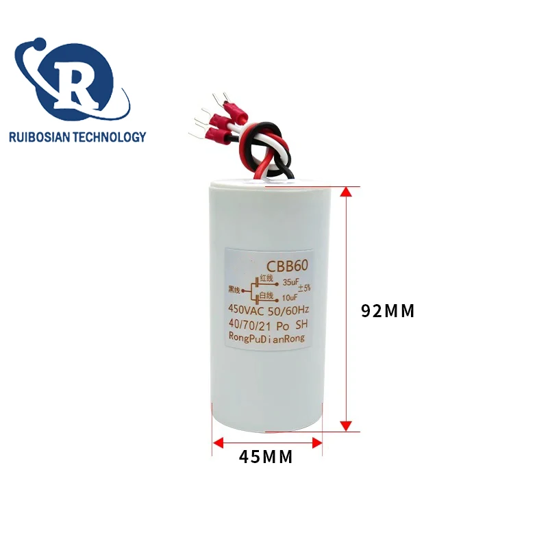 CBB60 three wire  35UF+10UF 450VAC dual capacitor motor crane basket hoist crane starting capacitor