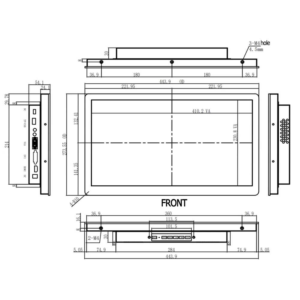 ZJZ Customization 18.5 Inch Waterproof Ip65 Industrial Monitor Open Frame Rugged Panel Mount Display Screen Capacitive Lcd Touch