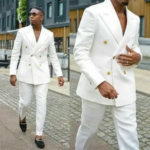 Casual Summer Beach Men s Formal White Linen Suits Groom Wear Double Breasted Party Wedding Peaked Lapel Tuxedos Blazer Sets AliExpress