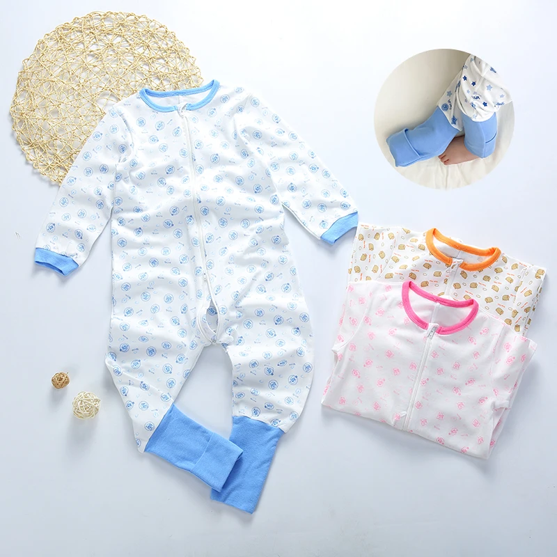 Toddlers Baby Pajamas Spring Autumn Cotton Long Sleeves Footed Nightgowns Boy Girl Zipper Romper Sleepwear Kid Clothing 1-6T