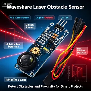 Waveshare Laser Obstacle Detector, 1.5m Range, Boost Circuit, Digital I/O, for Smart Robot/Car