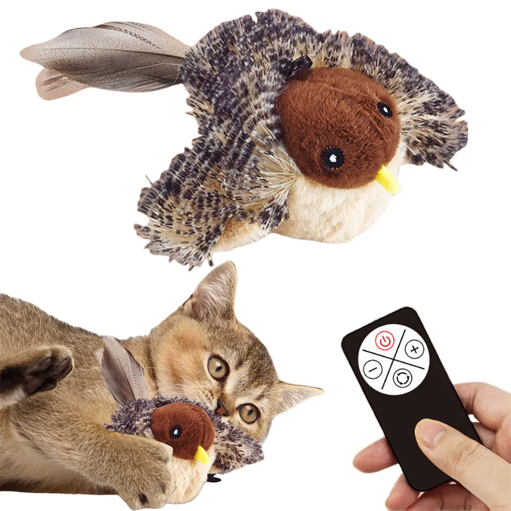 Interactive Cat Toys Flapping Bird Cat Toy Flying Wings Sparrow Catnip Toys Vivid Chirpi]ng Simulation Bird Interactive Cat Toy