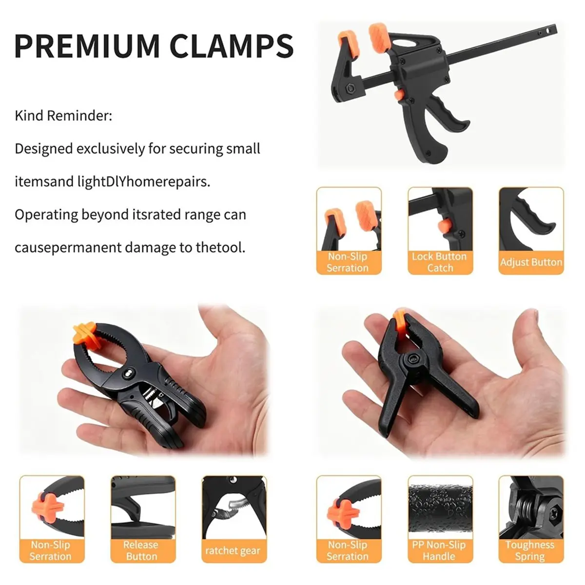 8-Piece Woodworking Hand Clamps Set, Spring Clips for Woodworking, Balloon Arch, Tarp and Crafts Fixing