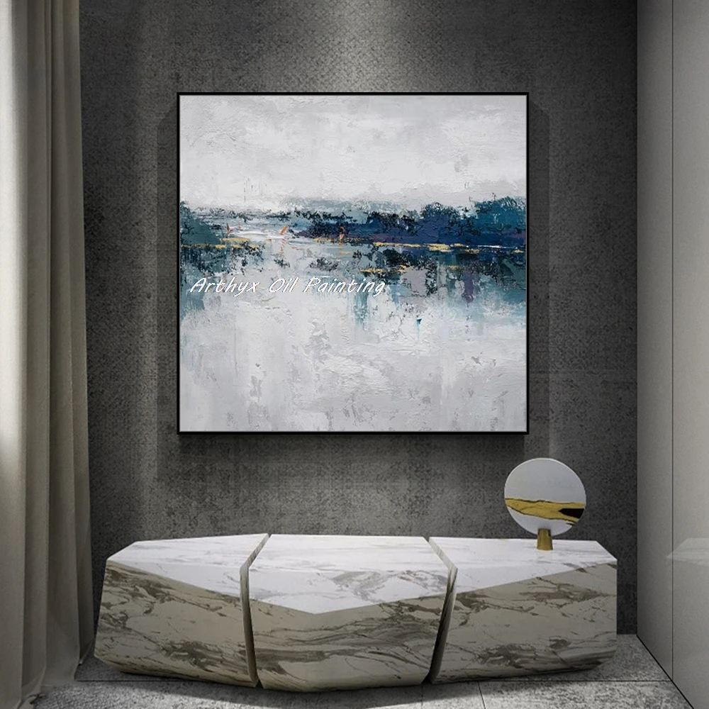 

Arthyx, скандинавская жизнь, абстрактный настенный художественный постер, ручная работа, современная серо-синяя картина маслом на холсте, большая картина, декор для дома от Dafen