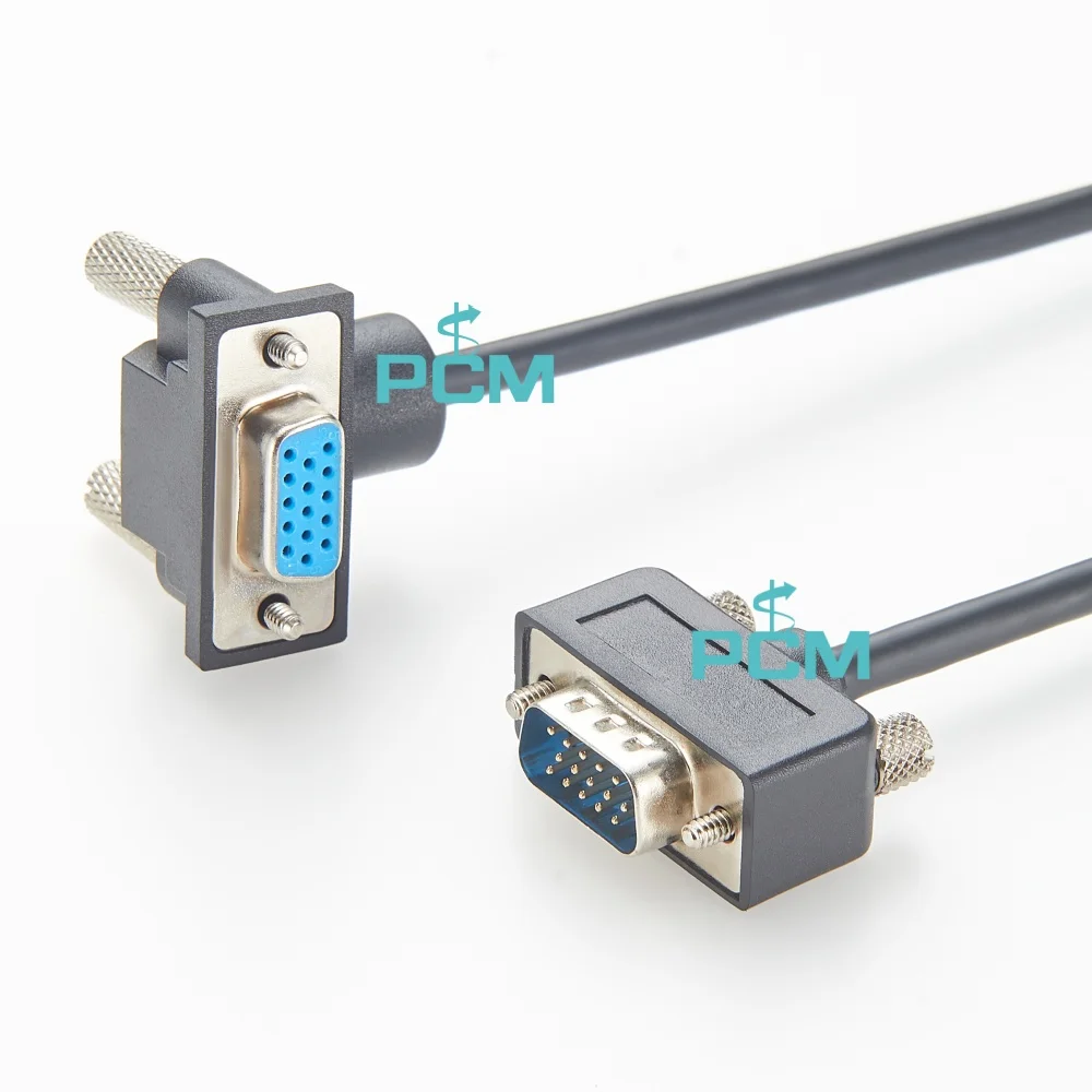 Low Profile 90 Degree Down Angle VGA HD15 Extension Cable Male to Female SVGA 15 Pin D Sub Video Cable for PC Monitor Projector
