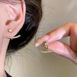 Trend Classic Zirconia Women Stud Earrings Silver Color Two Way Wear Wedding Studs Ear Simple Party Nightclub Jewelry
