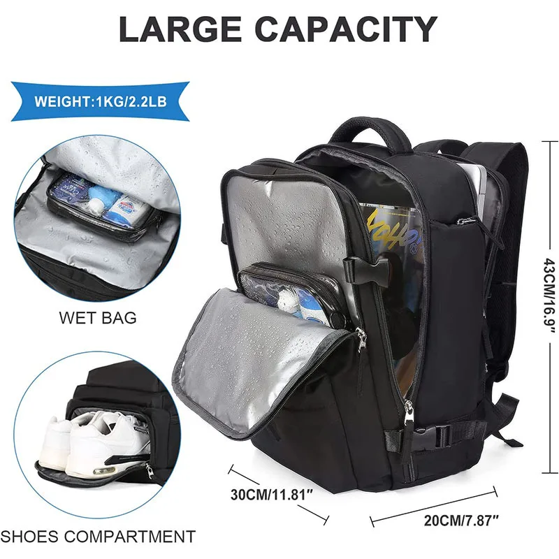 Zaino da viaggio 35L impermeabile da donna Casual Daypack ricarica USB borse per Laptop zaini a tracolla multiuso con tasca per scarpe