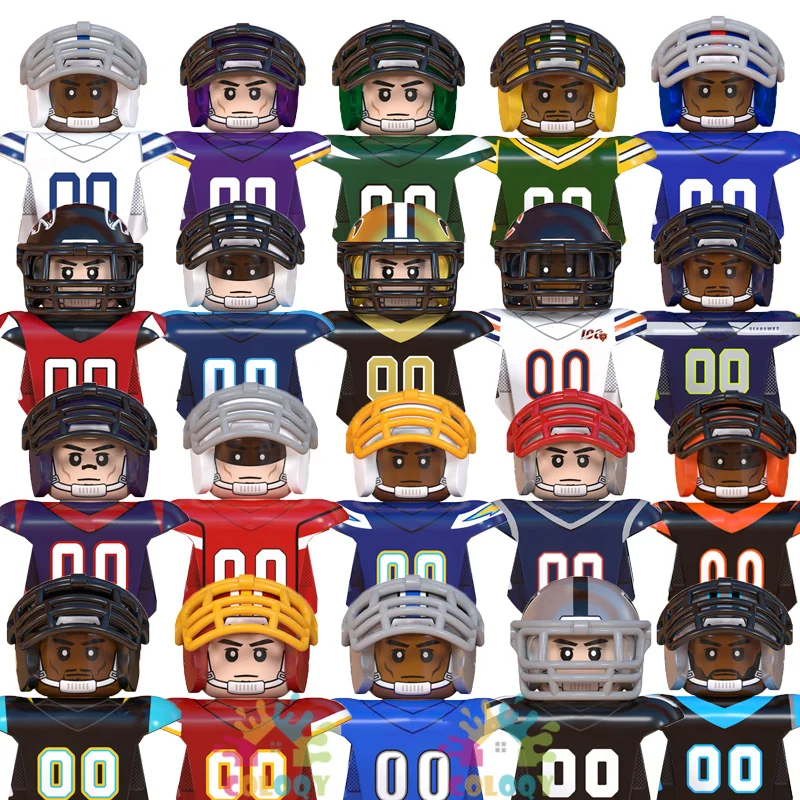 Kids Toys American Football Stars Building Blocks Sport Rugby Player Helmet Trophy Mini Action Figures Toys For Birthday Gifts