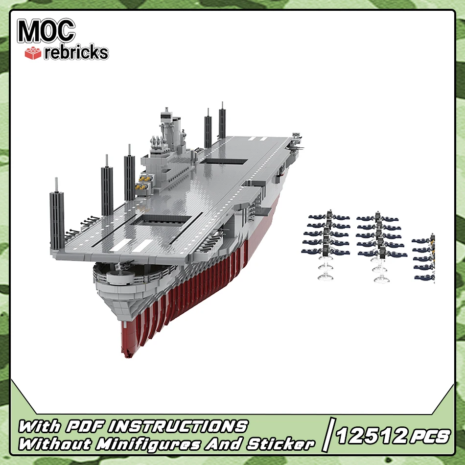 MOC WW2 Military USS Intrepid CV11 Aircraft Carrier Building Blocks Set Navy Warship Fleet Bricks Model Toy Adult Gift