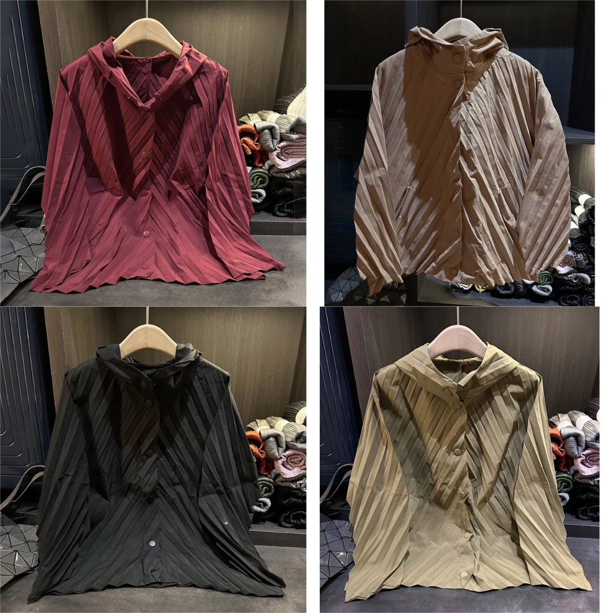 

Miyake Pleated Simple Casual Hooded Pleated Lazy Style Autumn New Korean Version Loose Oversized Solid Color Long Sleeved Jacket
