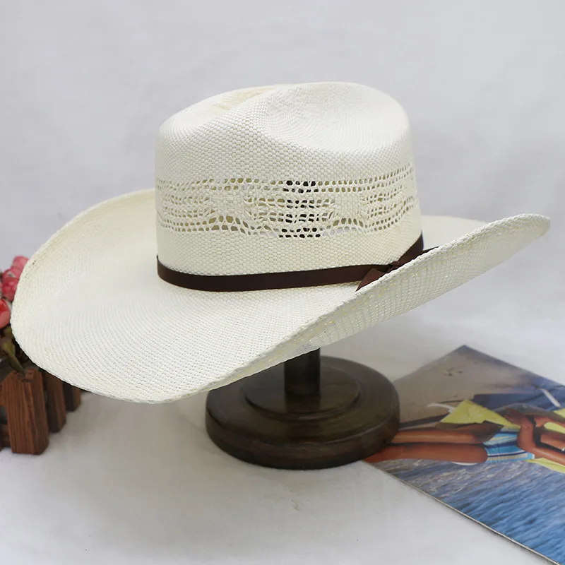 Chapeau de paille de Cowboy pour hommes, version rigide, chapeau de Jazz, bord roulé, pare-soleil d\'été, nouveau, 2024