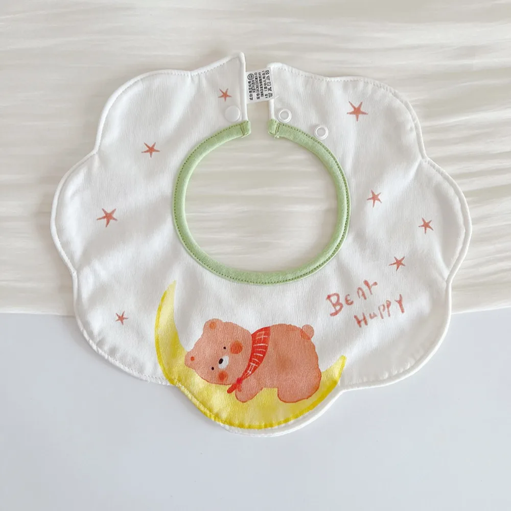 

Soft Cartoon Anti-vomiting Bibs Cotton Yarn Flower Shape Baby Drooling Bibs Round Neck Rotatable Baby Cotton Bibs Infant