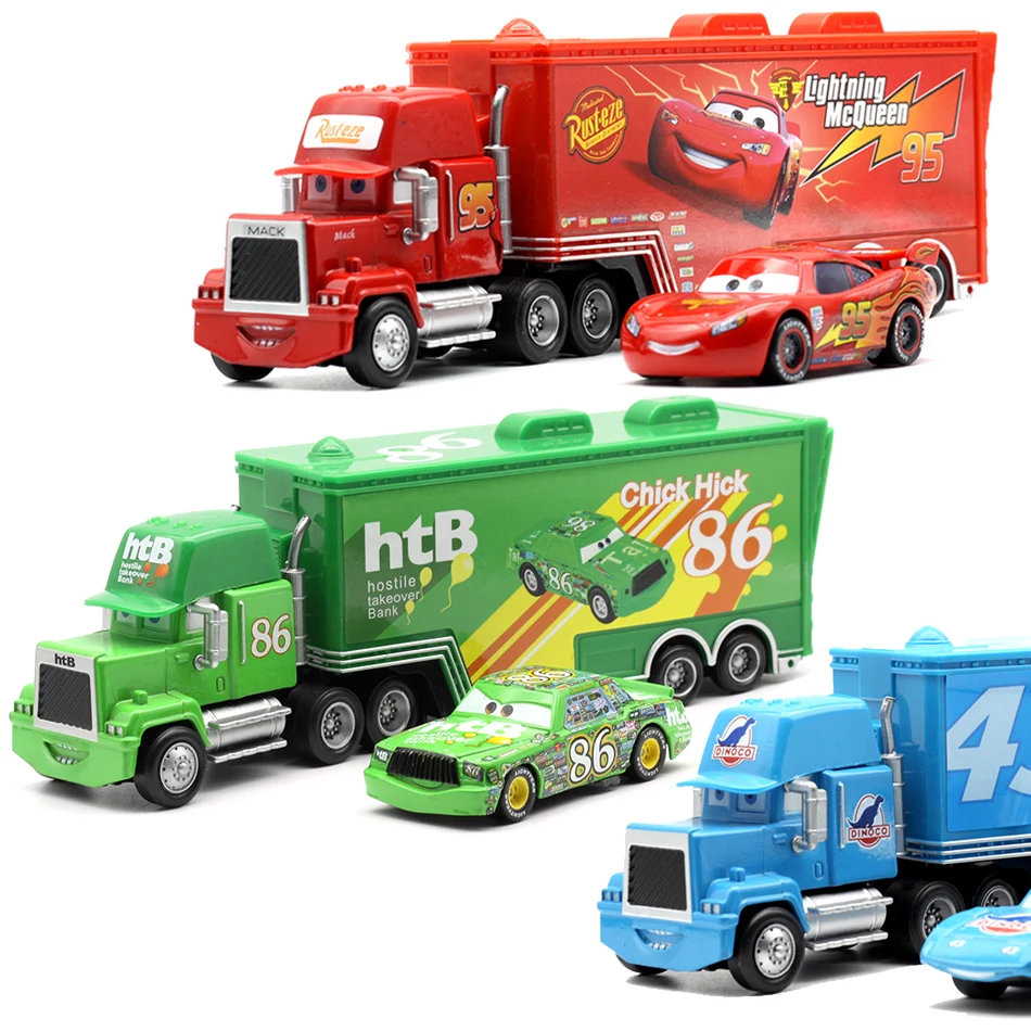 

Hot Sale Disney Pixar Cars Toys Lightning McQueen Chick Hicks Mack Truck and Car Set Collection Die Metal Model Birthday Gift