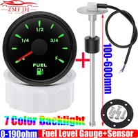 Sensor de flotador de combustible de 0-190 ohmios + medidor de nivel de combustible de 52mm luz de 7 colores impermeable IP67 medidor de tanque de aceite indicador coche yate 12V 24V