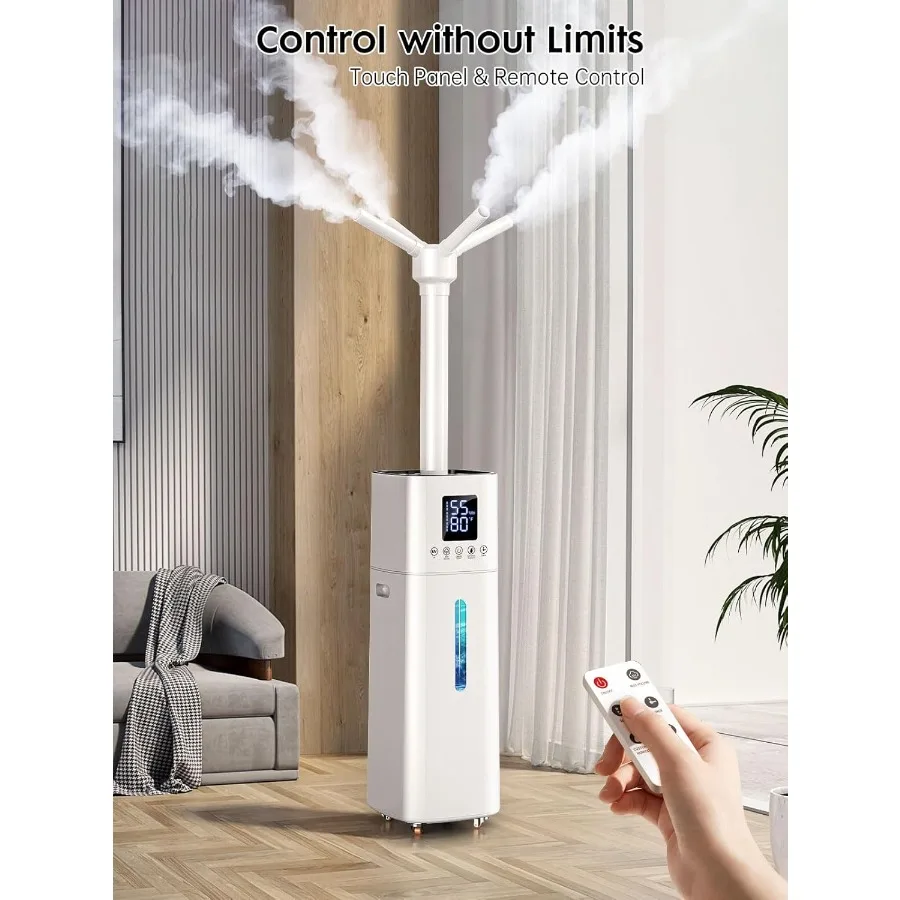 مرطب 15 لتر/4 جالون للغرف الكبيرة مع أغطية مخرج رذاذ 600 مل/ساعة يصل إلى 1200 قدم يتميز التحكم التلقائي في الرطوبة 72 ساعة Continuo