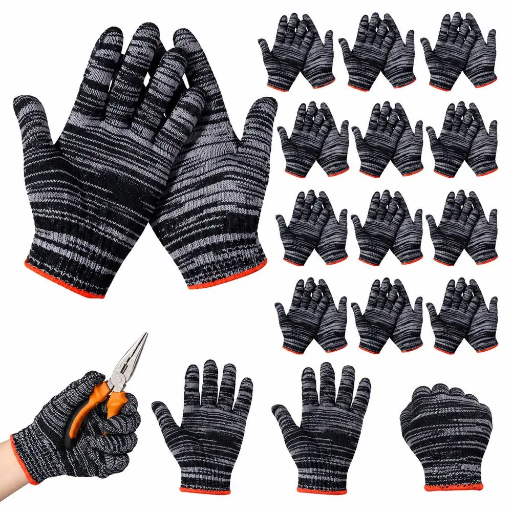 12Pairs Thickened Knit Work Gloves Anti-Slip Wear-Resistant Protective Hand Gloves Lightweight Breathable Labor Safety Gloves