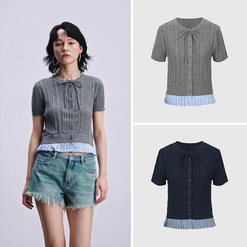 

Вязаный кардиган Sli ort ZA2025, новое поступление лета, женская модная студенческая ультра-короткая трикотажная открытая рубашка