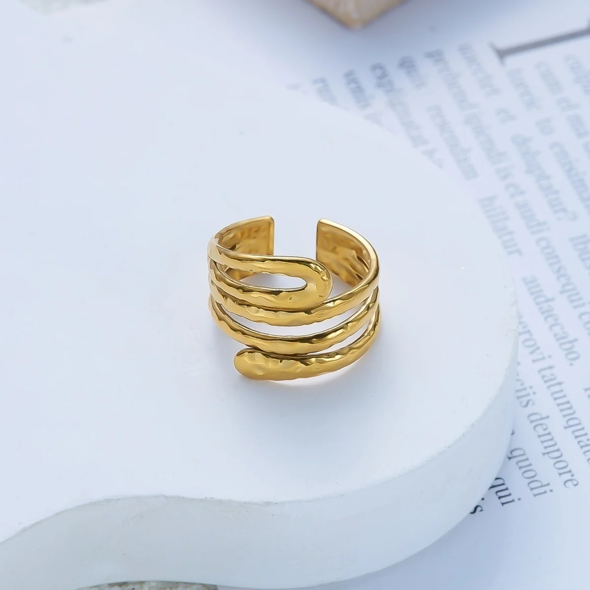 Edelstahl-Spiralring mit Lava-Infiniti-Schleifenmuster, gehämmert, für Damen und Herren, unregelmäßiger, strukturierter, geometrischer Ring, Punk-Schmuck – Detail 21