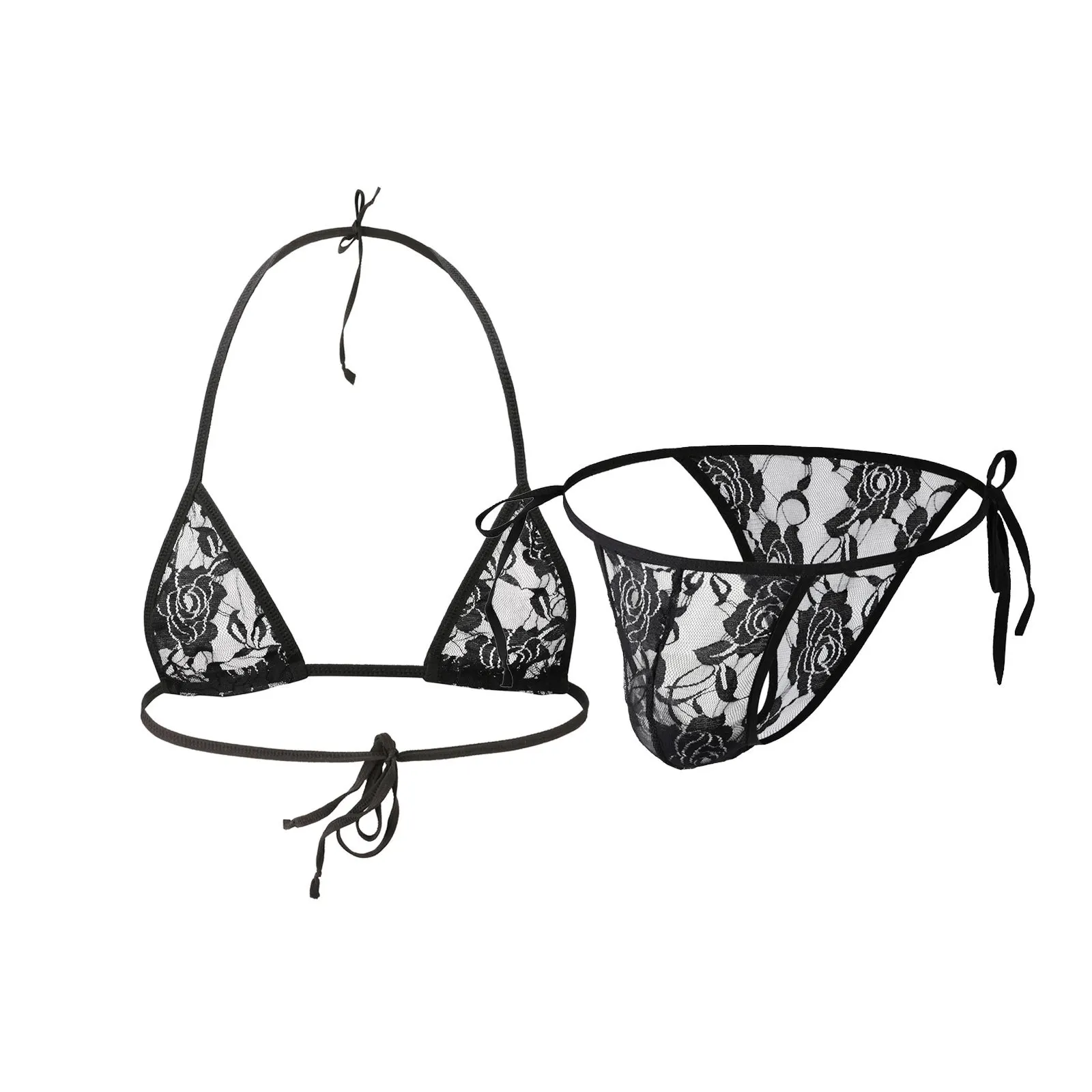 ชุดชั้นในชายแบบซีทรูลายลูกไม้ เซ็กซี่ บิกินี่ บรา กางเกงใน สายปรับได้ ชุดแสดงสำหรับไนต์คลับ