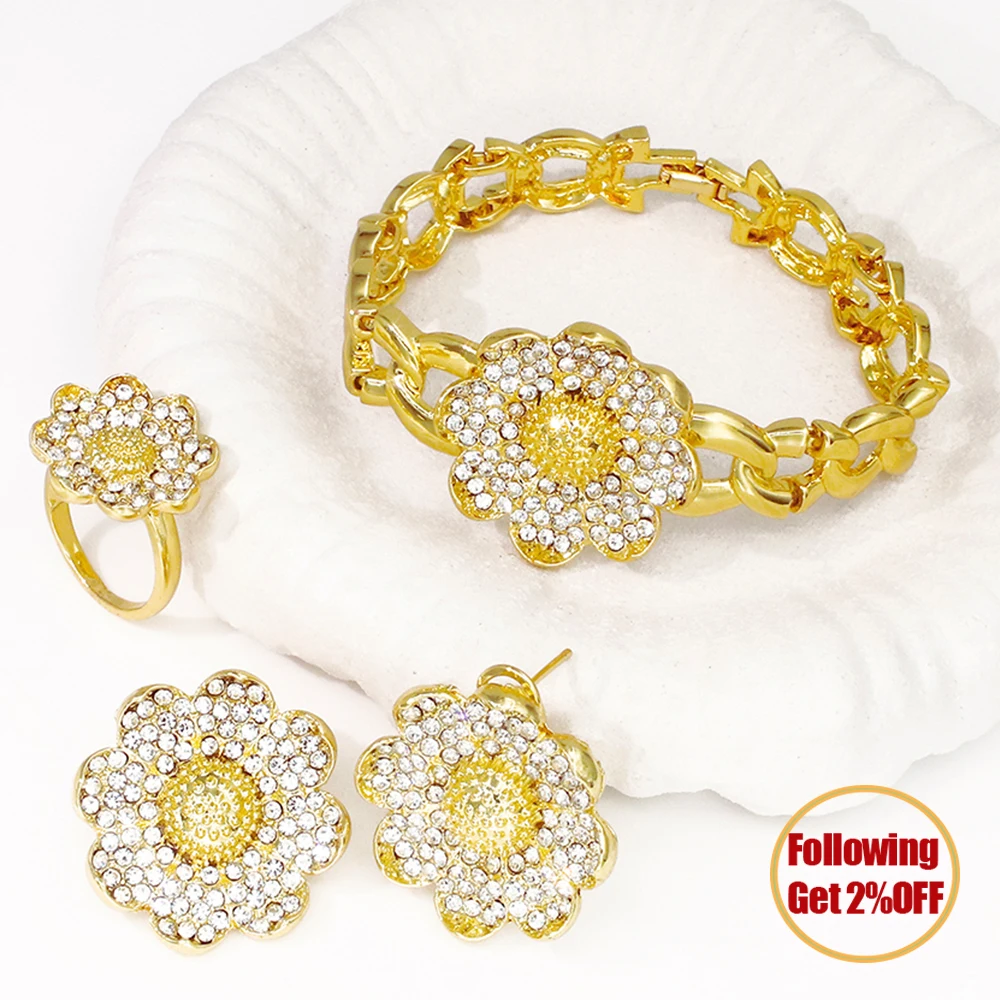 Vintage Jewelry Sets For Women Plant Flower Big Pendant Quality Necklace Earrings Ring Bracelet Set Jewelry Trending