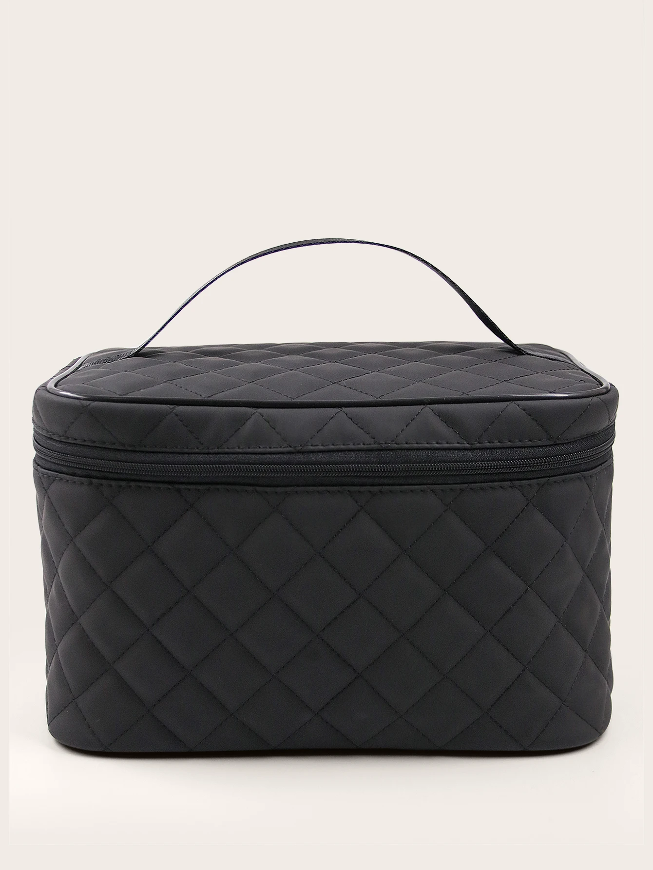 1PCS Large Black PU leather with Diamond-shaped check pattern Tote makeup bag Travel makeup Bag makeup brush bag Makeup bag org