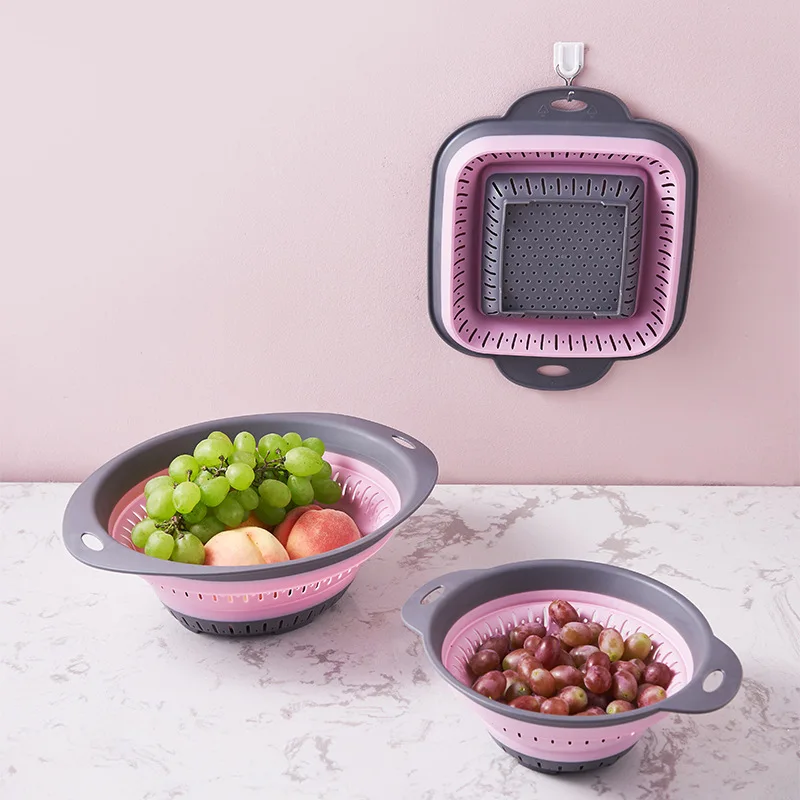 Creative Household Folding Drain Basket, Multi-functional Kitchen Silicone Drain Basket, Vegetable and Fruit Drain StorageBasket