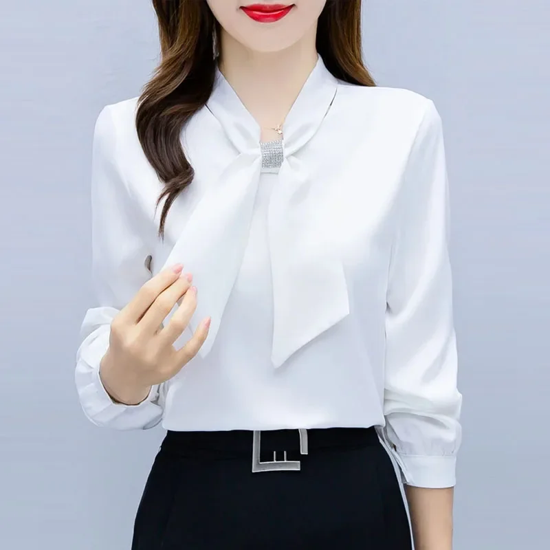 Nowa bluzka damska z długim rękawem z szyfonu, koszula z kołnierzykiem z kokardą, bluzki damskie, bluzki, koszule, bluzka, bluzki damskie F335