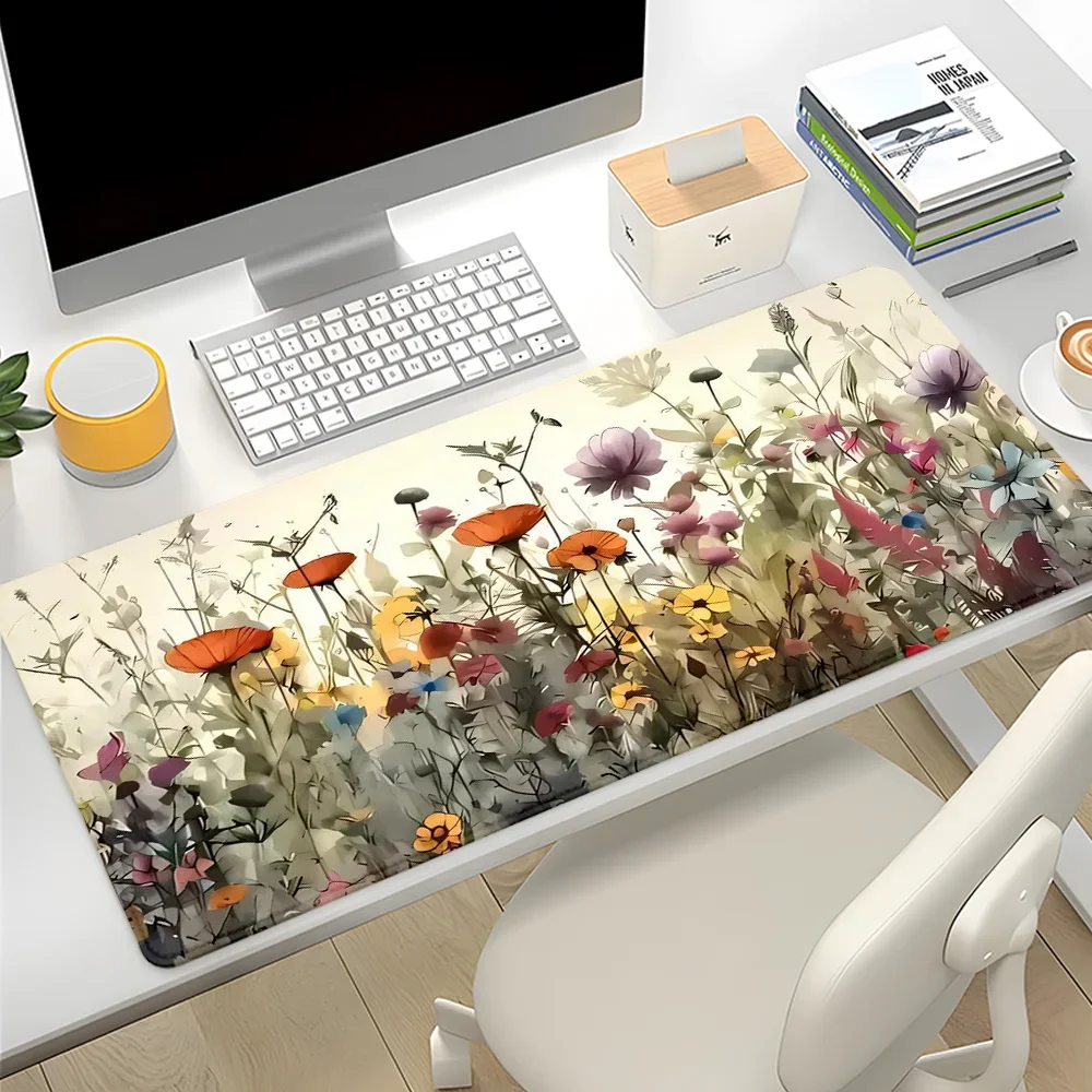 

Color Wildflowers Mouse Pad Large Desk Accessories Desk Pad Rubber Base with Stitched Edge Mousepad Non-Slip Deskpad for Office