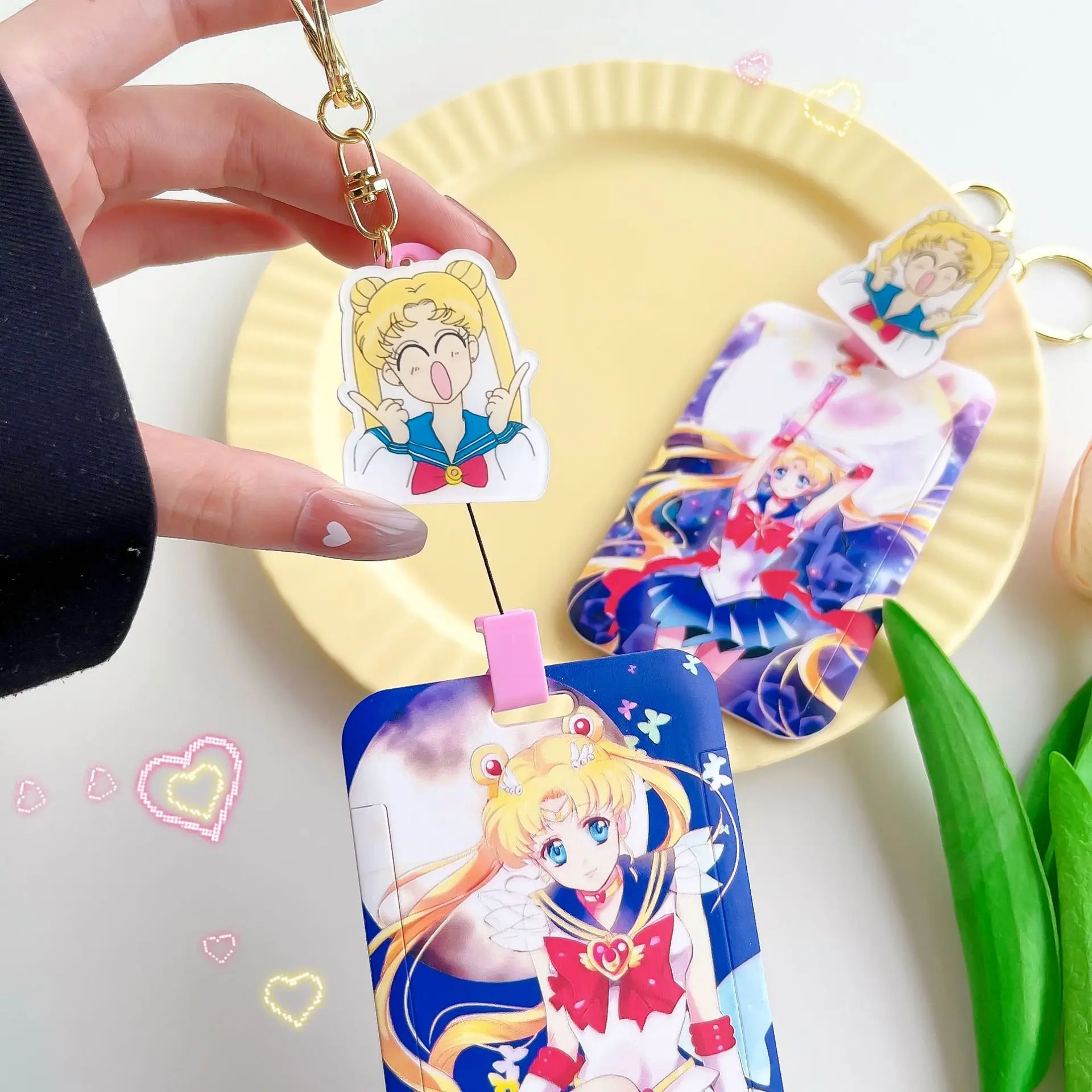 Cartoon Anime Sailor Moon PVC Card Cover Student Campus Hanging Neck Bag Card Holder Lanyard ID Card Holders Key Chain