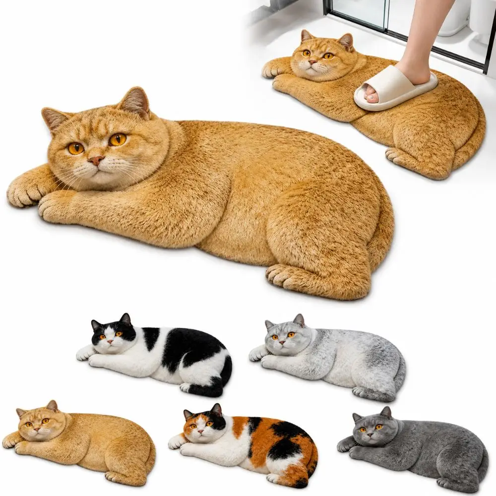 Cute Diatomaceous Earth 3D Cat Floor Mat Realistic Non-slip Bathroom Carpet Washable Water-absorbing Bedroom Door Rug Home Decor