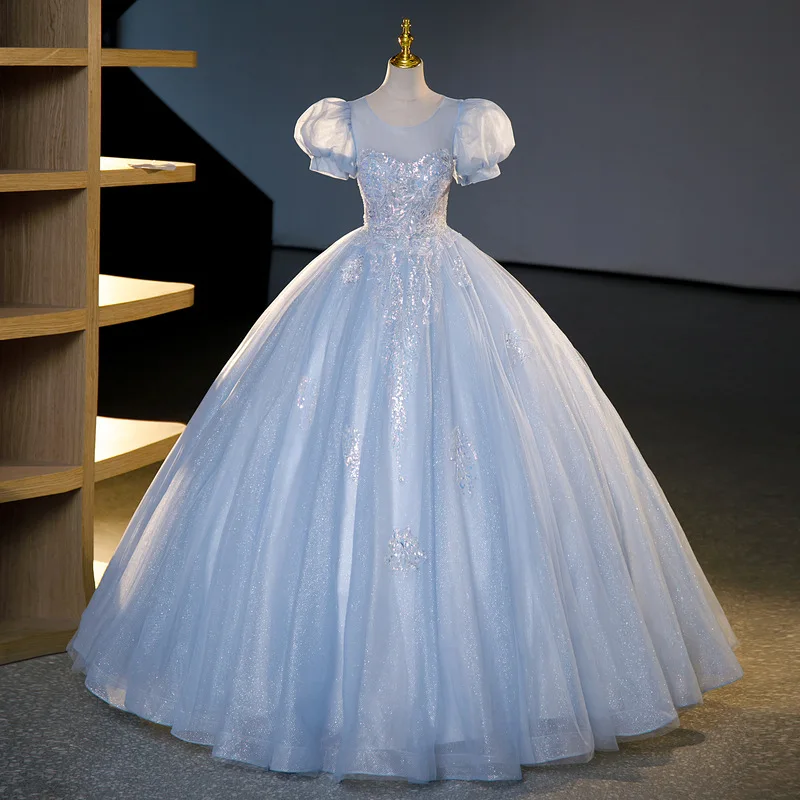 

2026 High End Adult Ceremony Long Skirt Stage Performance Elegant Puff Skirt Vocal Art Exam Strap Dress Event Host Long Skirt