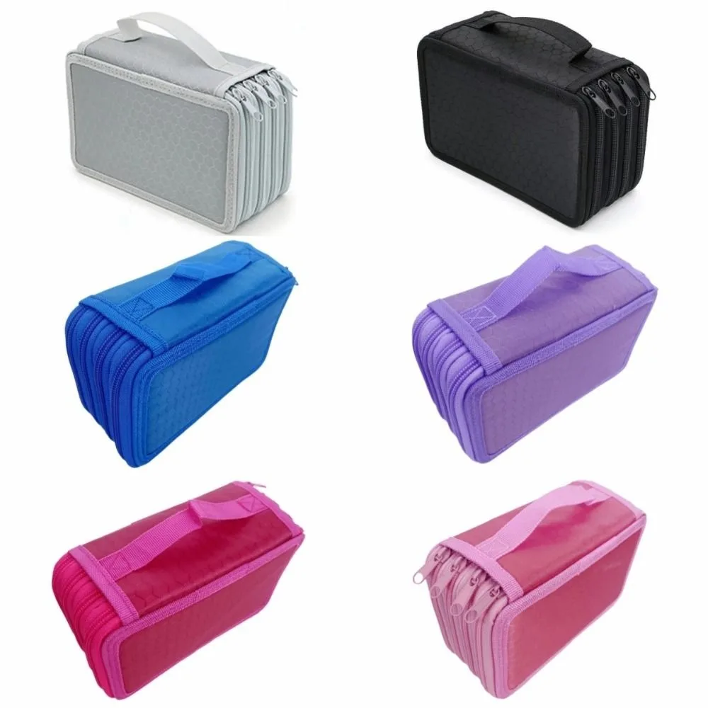 Multifunction 4 Layers Colored Pencil Bag 72 Holes Square Pencils Case Solid Color Smooth Zipper School Stationery Bag Drawing