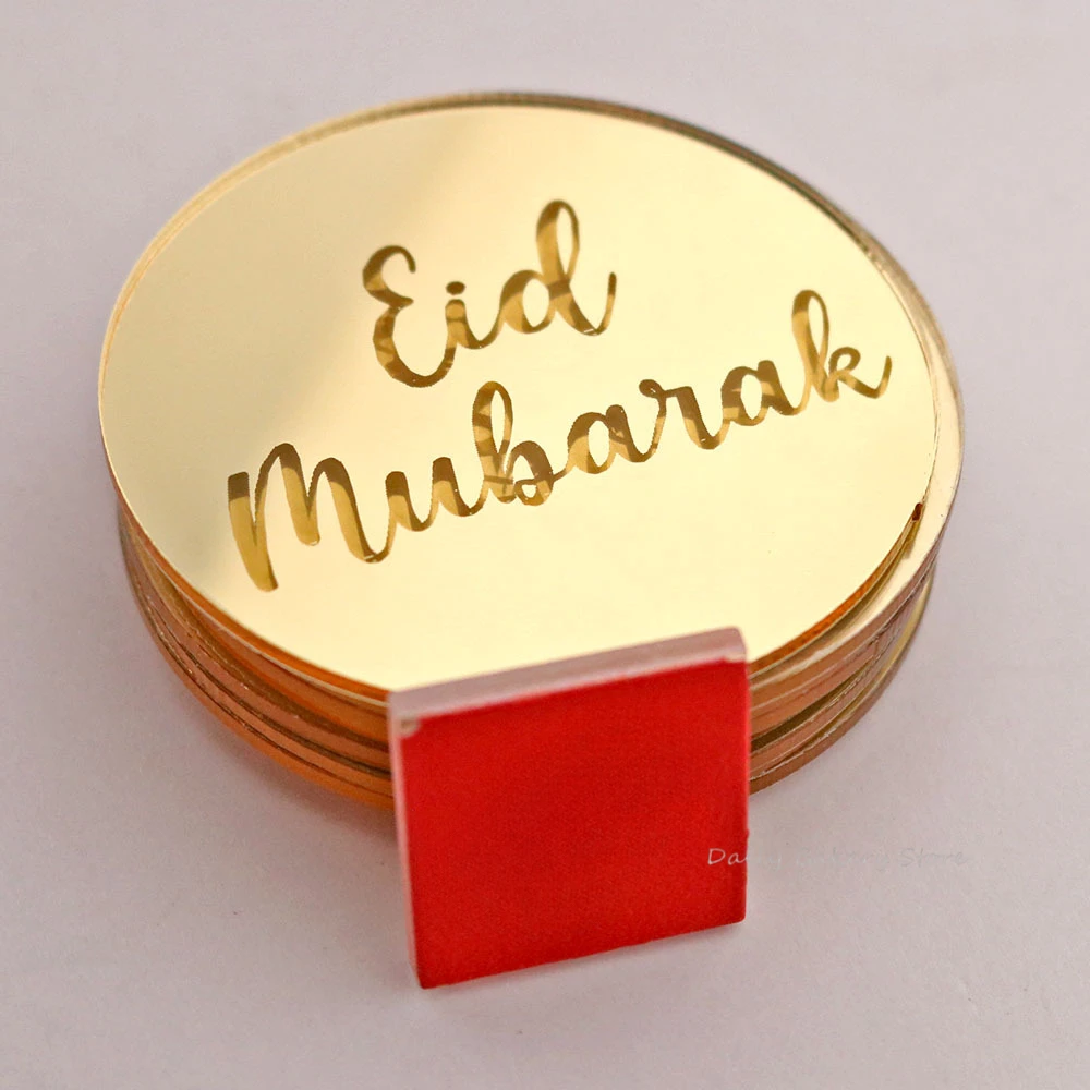 10pcs Eid Mubarak Cake Topper Ramadan Kareem Round Ramadan Kareem Baking Tools Acrylic Castle Moon Cupcake Toppers for Islamic view 4