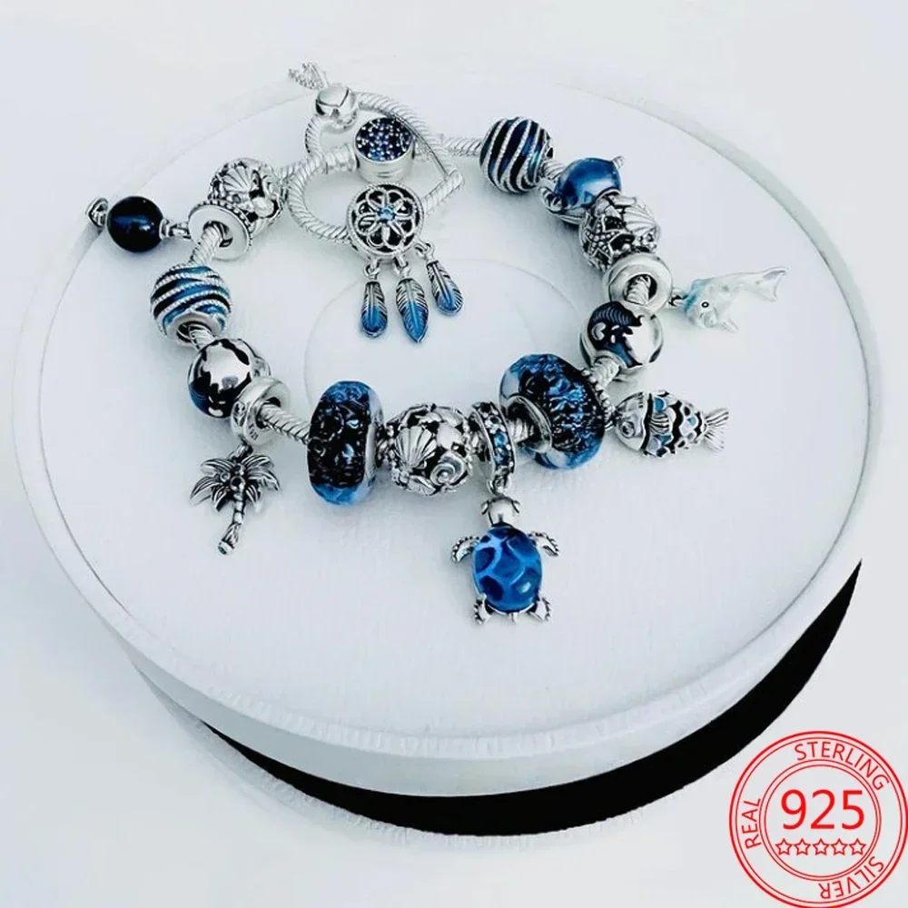 Sparkling S925 Sterling Silver Pave Blue Gem Clip Butterfly Bead Star Heart Charm Fit Pandora Bracelet Jewelry Birthday Gift