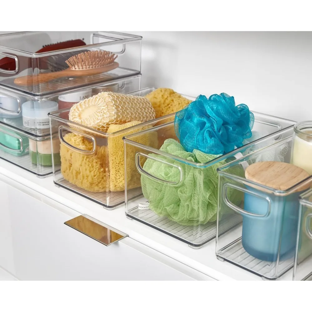 idesign stackable pantry bin with handles - organizer bin for fridge, or freezer, clear, made in usa