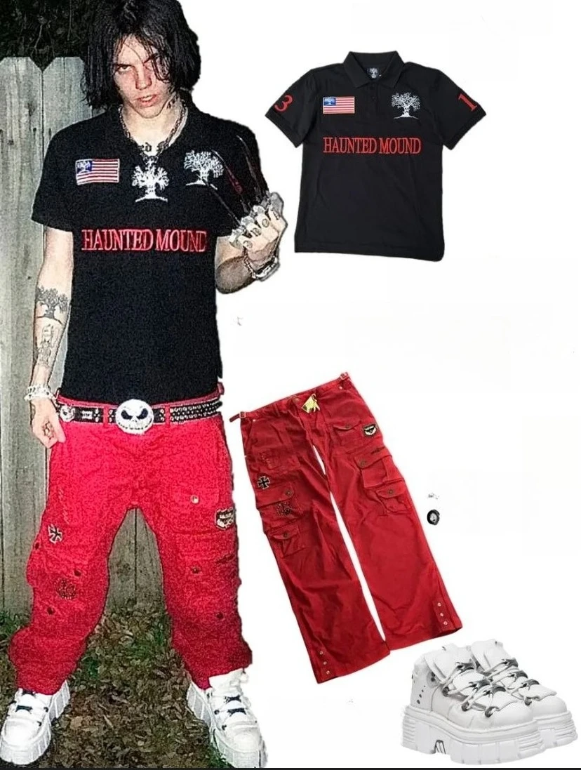 Hip-hop Style Men Y2k Men Casual Embroidery Cotton Top Baseball Clothing Haunted Mound Polo Shirt America Retro Street