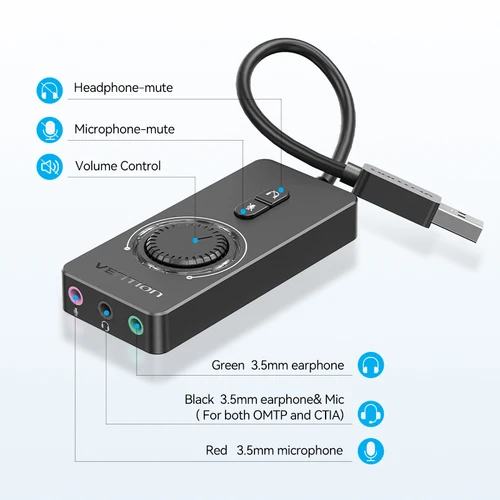 Imagen 2 del producto Tarjeta de sonido externa Vention USB a adaptador de Audio de 3,5mm USB a a auricular micrófono para Macbook ordenador portátil PS4 tarjeta de sonido