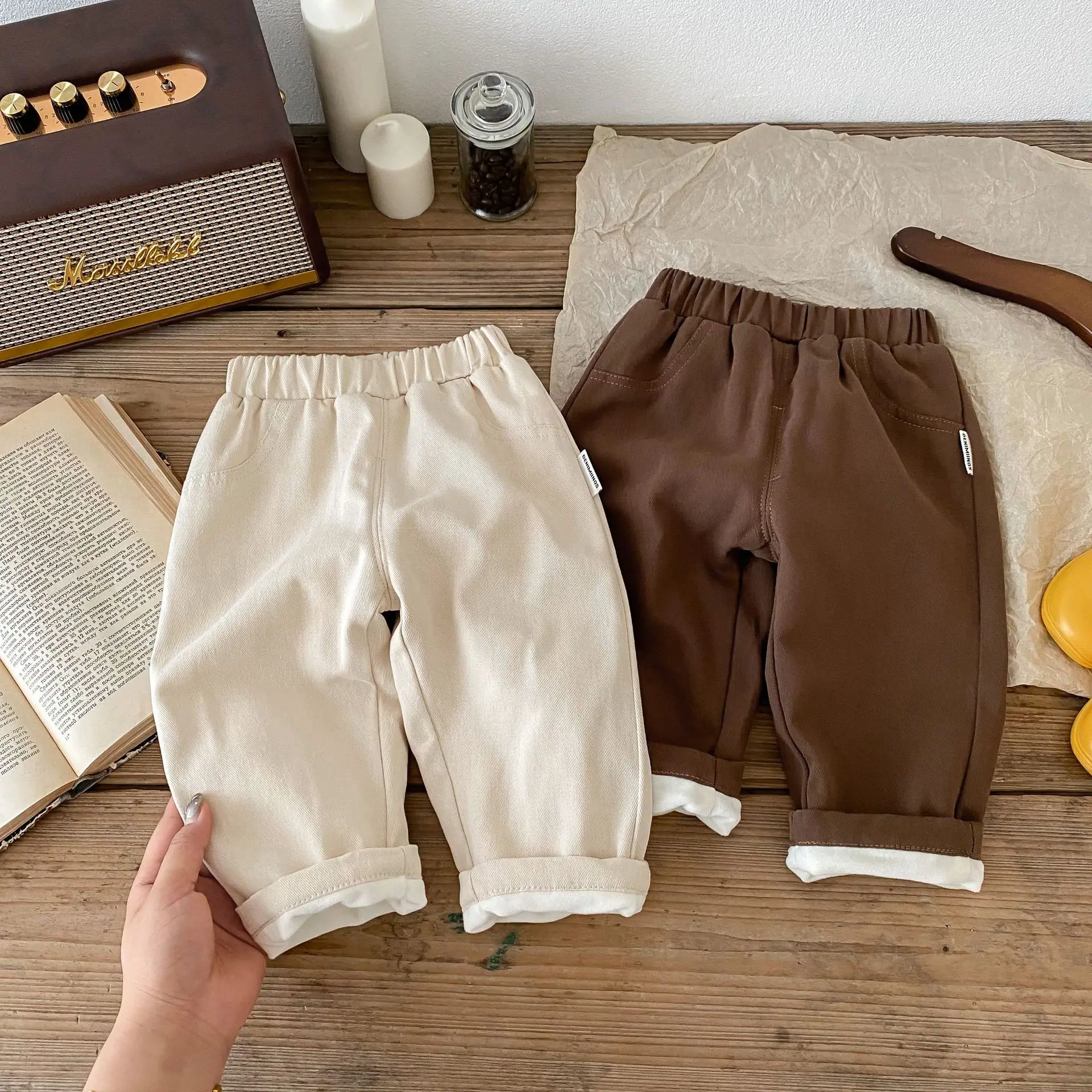 Children's Plush Dad Pants 0-5 Years Old Winter Boys' Korean Version Solid Color Casual Pants Baby Warm Pants
