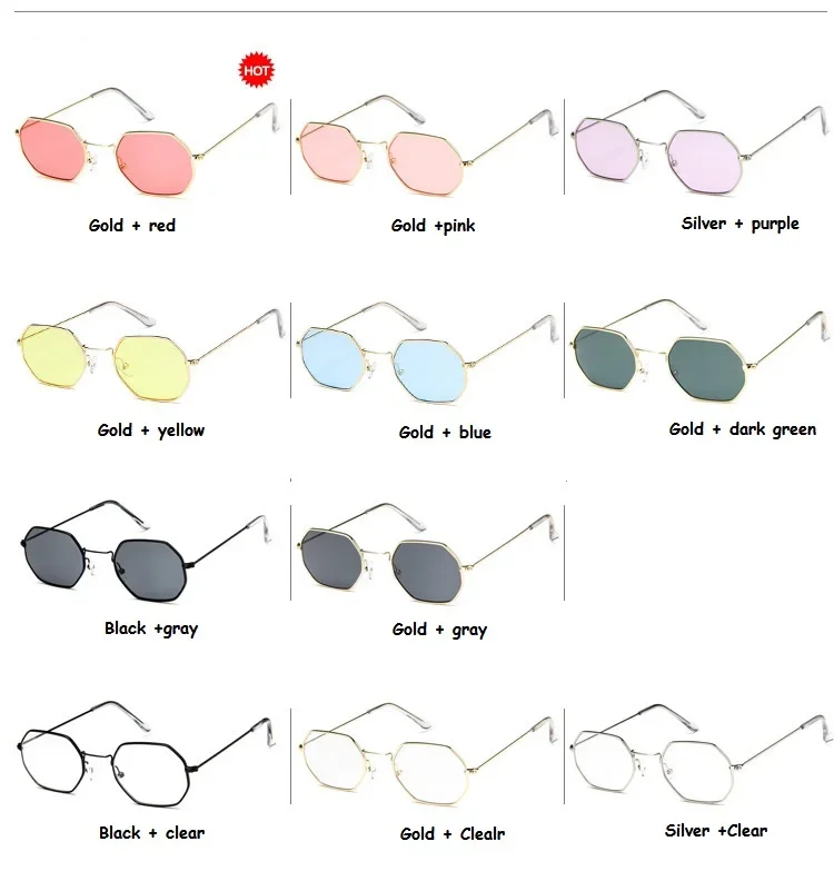 Clearance Ladies hexagon sunglasse  metal Women Brand Designer Fashion Rimless  Clear Ocean Lenses Sun Glasses  UV400