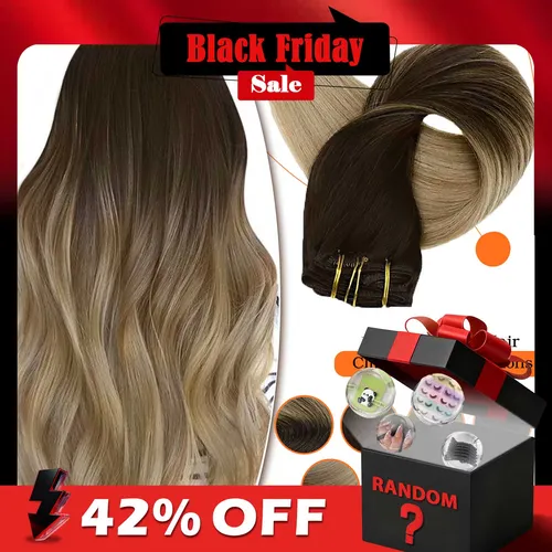Imagen 1 del producto Extensiones de cabello con Clip de brillo completo, Clip de cabello humano Balayage, 7 Uds., 120g, extensiones de cabello de doble trama, cabello humano para mujer