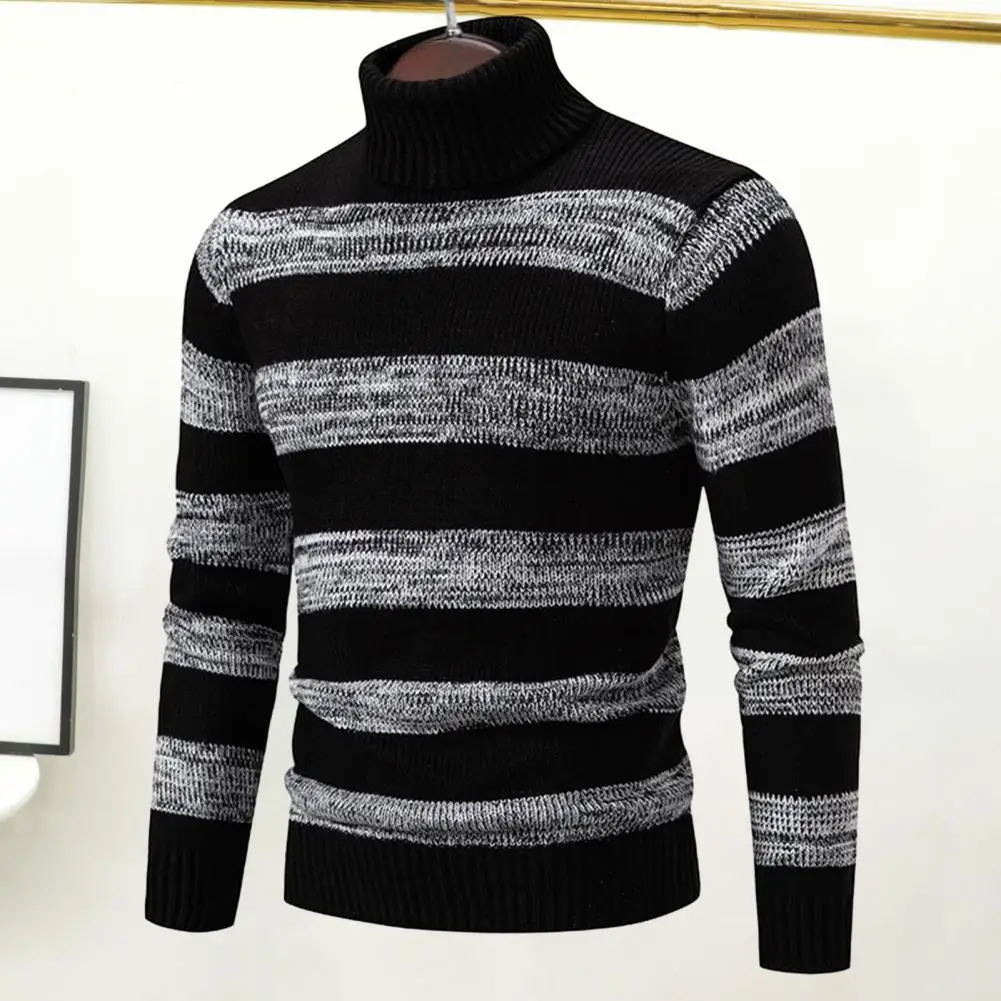 Men High Collar Sweater Men's Striped Colorblock Knitted Sweater with High Collar Long Sleeve Elastic for Fall for Neck for Men